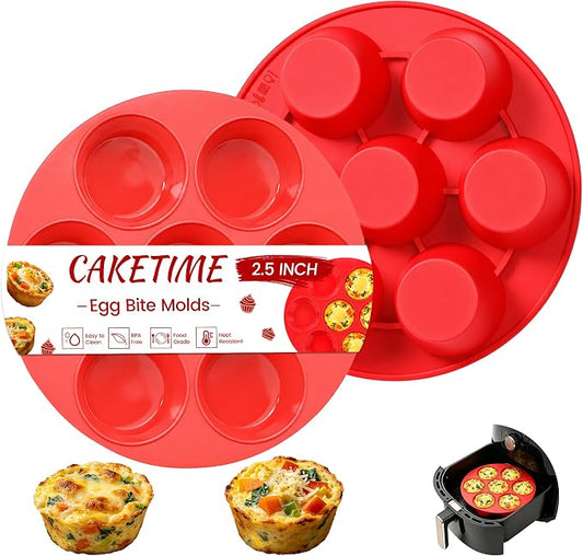 CAKETIME Silicone Muffin Pans for Air Fryer, Oven Baking Nonstick | Food-Grade, for Egg Bites, Muffins, Cupcakes, Mini Quiche 2 Pack by CAKETIME