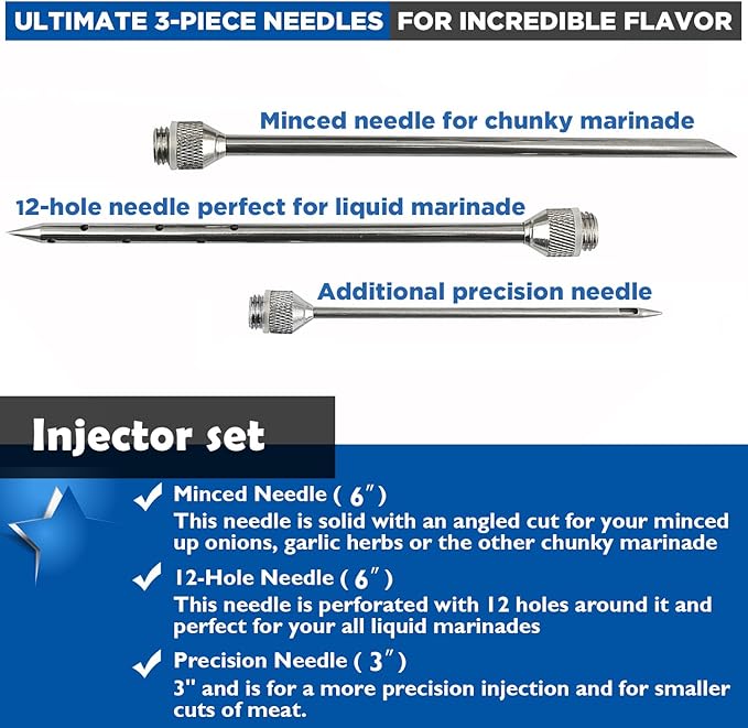 4 oz Stainless Steel Commercial Grade Meat Marinade Flavor Injector Kit 1/2 Cup Capacity Seasoning Injector with 3 Professional Marinade Needles