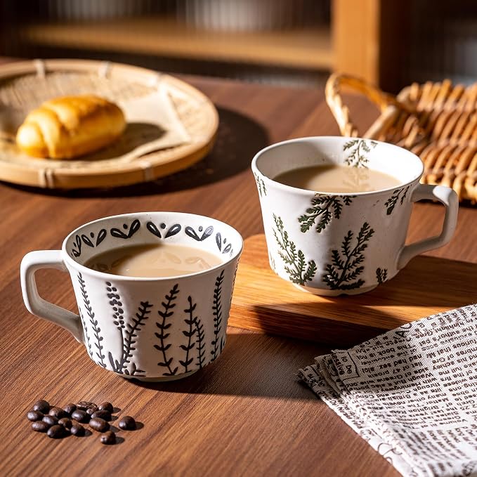 Coffee Mugs Set of 4 with Gold Spoon, 11 oz Ancient Style Hand-painted Ceramic Mug Gifts for Men Women, Unique Personality Gifts for Home Kitchen Office, Dishwasher Microwave Safe - Image 6