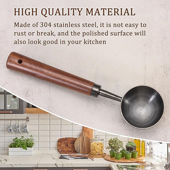 Vintage Coffee Scoop 10g/30ml Capacity Retro 304 Stainless Steel Coffee Measuring Spoon Walnut Wooden Handle Coffee Scoop Kitchen Utensil for Measuring Scooping Tea Coffee Spices (Long Handle)