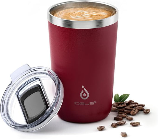 Ideus 20 oz Tumbler, Travel Coffee Mug with Splash Proof Sliding Lid, Double Wall Stainless Steel Vacuum Insulated Coffee Mug for Home and Office, Keep Beverages Hot or Cold, Blood Red by IDEUS
