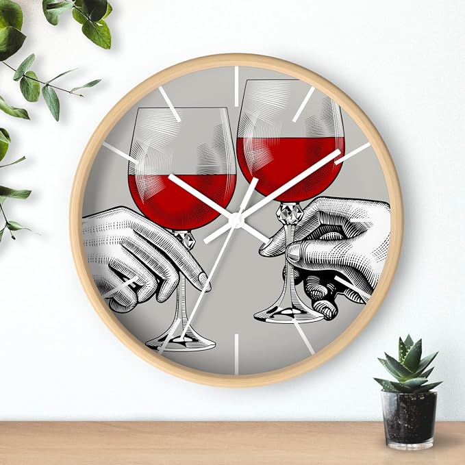 Mozingo ~ Wine Clock for Kitchen Bar Wall It's Wine O'clock Silent Time Gift Home Decor Made In USA, 10" (Hour Marks - Lines, Clock Frame Color - Natural Wood, Wine Theme #04) - Image 3