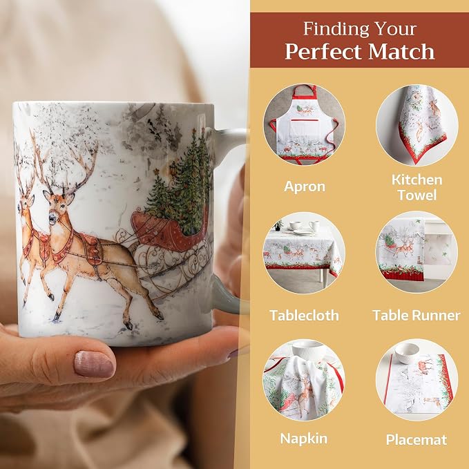 Maison d' Hermine Coffee Mug with Handles Tea Cups (12 Ounce, Pack of 1) | Fine Bone China Coffee Mugs for Hot Beverages Cappuccino Latte Home Hotel Spring Summer -Christmas Tradition - Reindeer - Image 6