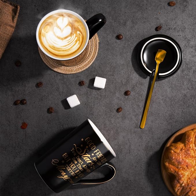 Best Friend Birthday Gifts for Women Men, Friendship Gifts for Women Men | Unique Valentines Graduation Christmas Gift Ideas for Friend Brother BFF Ceramic Coffee Mug Gift Box Printed Gold 14oz - Image 3