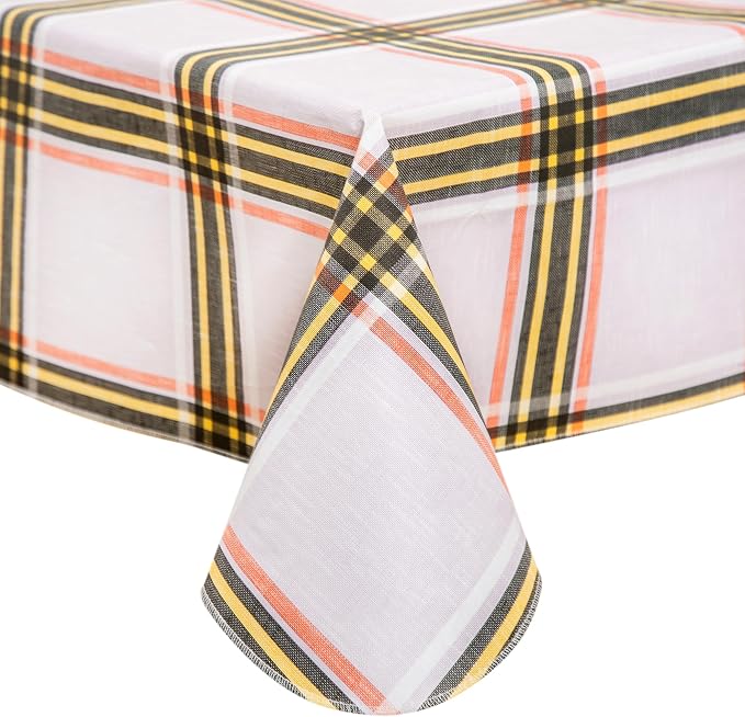 FIFTY FEET 70 * 52 Inch Rectangle Tablecloth, Vinyl Tablecloth with Flannel Backing for Rectangle Tables Waterproof, Spill Proof Plastic Picnic Table Cover for Dining/Camping/Indoor/Outdoor(Plaid-A) by FIFTYFEET