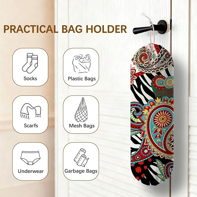 Plastic Bag Holder Bohemian Bag Holder Dispenser, Plastic Grocery Organizer & Wall Mount Paper Trash Bags Saver Storage for Kitchen Home Pantry Decor, Shopping Bags Storage Dispenser - Image 4