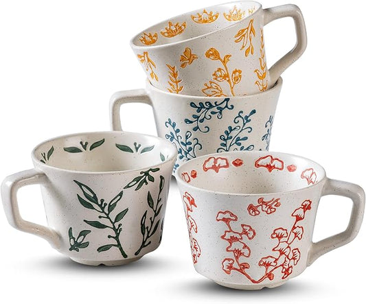Ceramic Mugs 11 oz Unique Luxurious Cups Set of 4, Mug for Coffee Milk Latte Cappuccino Tea, Office Home Kitchen Use, Dishwasher Birthday Gift Microwave Freezer Safe Stoneware Mixed by Noevany