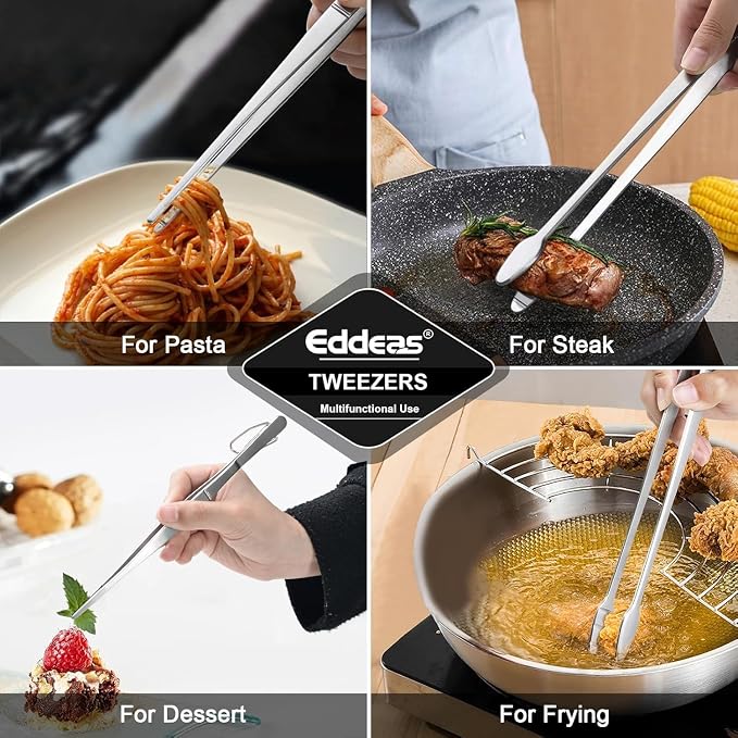 Tongs For Cooking Up To 600°F Metal Kitchen Tweezers Tongs 12", 9 in | Heat Resistant 600 Degrees, Heavy Duty Stainless Steel Cooking for Food, Grill, BBQ, Dishwasher safe Set of 4 - Image 6
