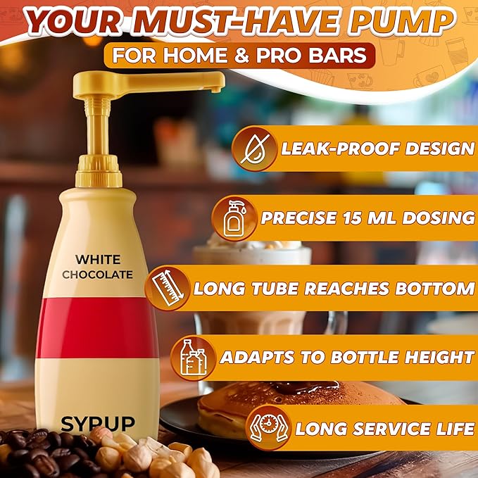 Pump for Coffee Syrup Bottle Set of 3 – Compatible with Torani, Davinci (64oz), and Ghirardelli (87-90oz) Bottles | Sauce Pump Dispenser 0.5oz Each Press – Adjustable Long Tube & Lockable Design