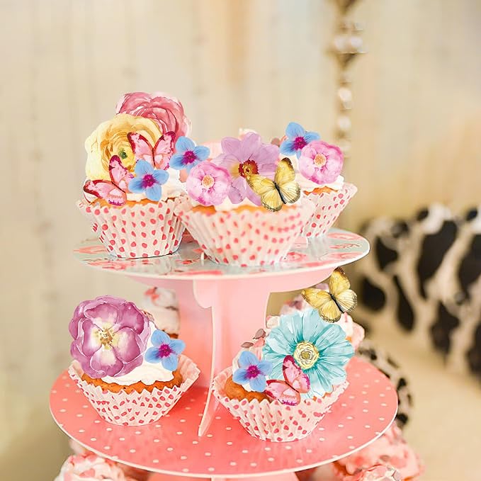 102Pcs Edible Flowers & Butterfly Cake Topper Cupcake Toppers Wafer Paper Wedding Themed Party Birthday Party Decoration Supplies Mixed Size & Colour - Image 5