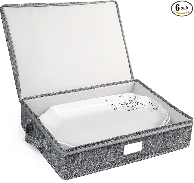 LotFancy Platter Storage Case, Hard Shell, China Storage Container for Moving, 17x13x3.5 in, 5 Felt Dividers Included by LotFancy