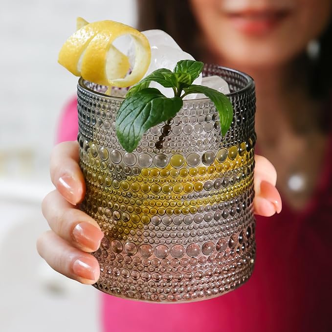 Kate Aspen Hobnail Beaded Drinking Glasses Vintage Glassware Set | Cocktail Glass Set, Juice Glass, Water Cups | Makes A Great Hostess Gift, Gift for Newlyweds (Smoke Grey) - Image 4