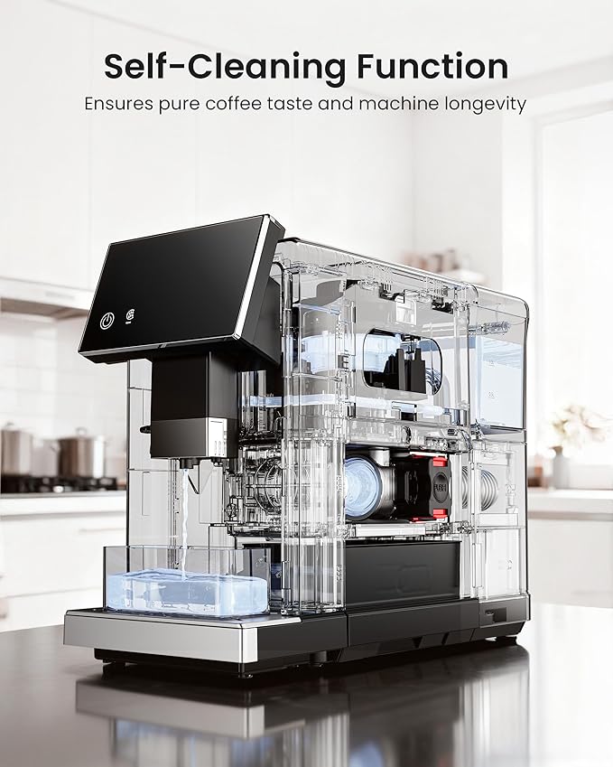 Fully Automatic Espresso Machine with Grinder & Milk Frother | 20 Bar Pressure, 15 Grind Settings, Touch Screen Control and Self-Cleaning Function for Espresso, Latte and Cappuccino - Image 5