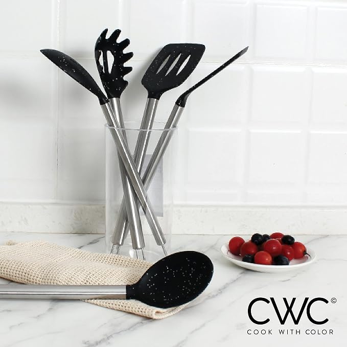 COOK WITH COLOR Silicone Cooking Utensils, Kitchen Utensil Set, Easy to Clean Silicone Kitchen Utensils, Cooking Utensils for Nonstick Cookware, Kitchen Gadgets Set, 5 Pieces, Speckled Black - Image 3