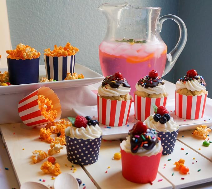 Paper Baking Cups (Polka Dots), Greaseproof Disposable Cupcake Liners (Navy Blue, Large Cups (50-Pack)) - Image 6