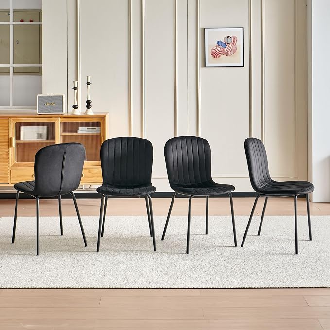 Black Velvet Dining Chairs Set of 4, Modern Kitchen Chairs with Metal Legs, Space-Saving Small Armless Dining Chairs for Dining Living Room Apartment Restaurant by SQPFTW