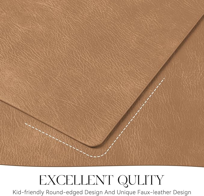 MOSAYT Vinyl Placemats Set of 6-12 X 17 Inch - Faux Leather 100% Waterproof Oil-Proof Wipeable PU Place Mats, Heat Resistant Reversible Table Mats for Kitchen, Dining, Outdoor, Camel - Image 5