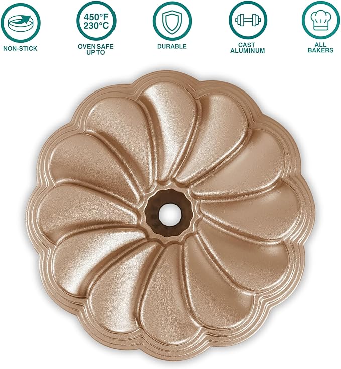 Baker's Secret for Fluted Cake Pan, Fluted Cake Pans, Perfect for Fluted Cakes, Die Cast Aluminum Cake Pans, 2 Layers Non-stick Coating, Novelty Cake Pan - The Cast Aluminum Collection (Petal) - Image 3