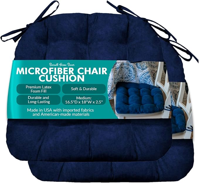 Barnett Home Decor Microsuede Dining Chair Cushions, 16.5 x 18, Pack of 2 – Royal Blue – Reversible, Machine Washable by BarnettHomeDecor