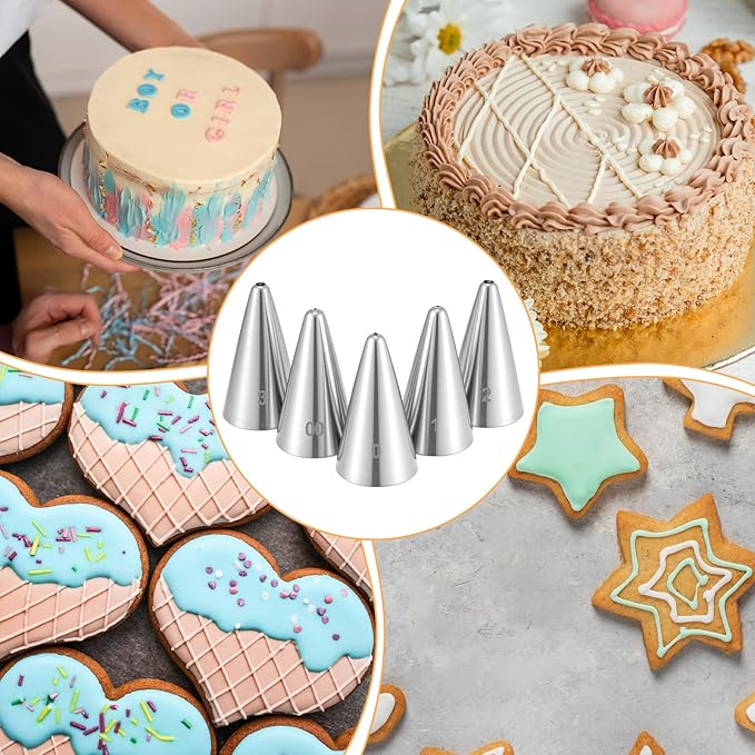 5pcs Small Writing Piping Tip Round Icing Tips, Cake Decorating Supplies Piping Tips, Piping Nozzles Decorating Tips, Baking Tools For Buttercream, Icing, Birthday Cake, Cupcake, DIY Art
