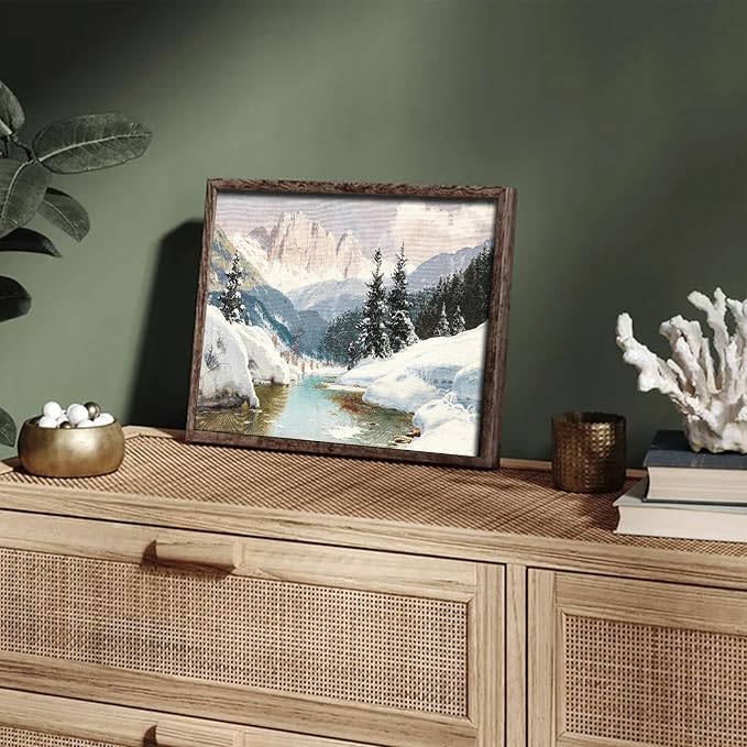 XOCUUI Vintage Unframed Canvas Wall Art, Snow Stream River Tree Cloud Winter Christmas Wall Art, Farmhouse Landscape Art Hanging Paintings for Living Room Bathroom Bedroom,11x14in - Image 9