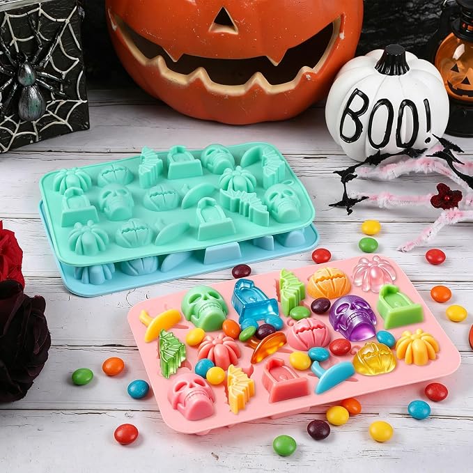 3Pcs Halloween Silicone Molds 18-Cavity Spider Skull Pumpkin Mold | Halloween Silicone Molds with 18 Cavities, Spider Skull Pumpkin Bat Designs for Chocolate, Candy, Gummy, Soap and Wax - Image 5