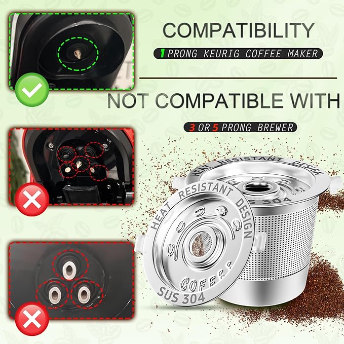 NESSUS 2 Pack Reusable K Cup for Keurig 1.0, Stainless Steel Reusable K Cups for Keurig Coffee Maker K Cup Reusable Coffee Pods with Heat Resistant Handles and Scoop,1-Stream Filters, NO BPA