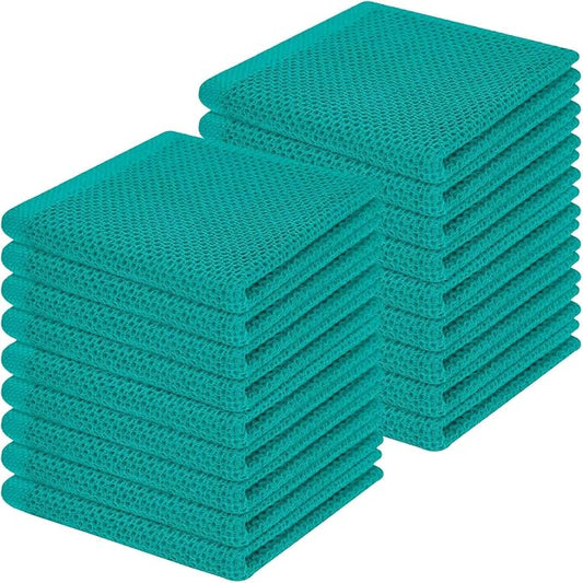 Homaxy 100% Cotton Waffle Weave Kitchen Dish Cloths 18-Pack, Teal | 12 x 12 Inches, Ultra Soft Absorbent Dish Towels, Quick Drying Dish Rags with Hanging Loop by Homaxy