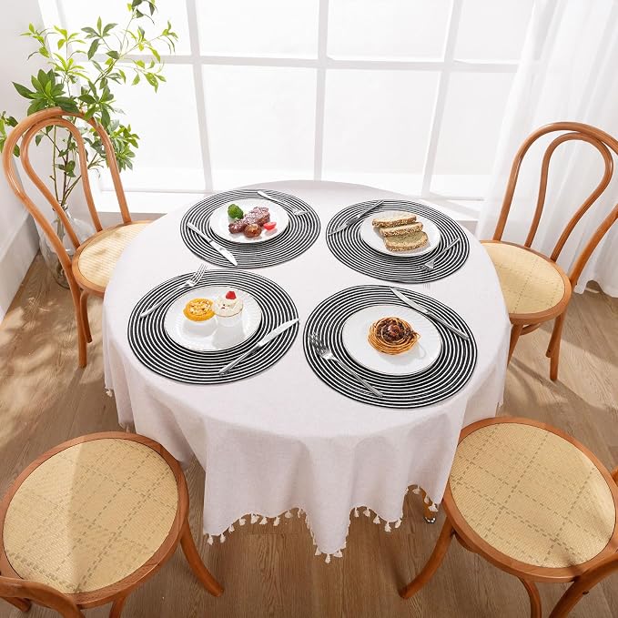 SHACOS 15 inch Round Braided Placemats Set of 6 Non Slip Washable Fabric Kitchen Table Place Mats Heat Resistant Table Mats for Home Wedding Party, Black White - Image 9