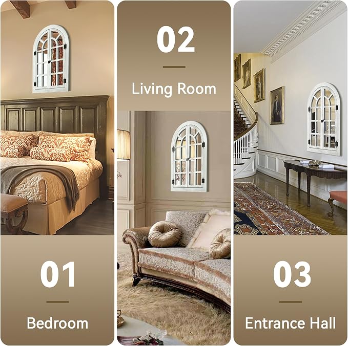 Window Mirrors for Wall Decor -White Arched Wall Mirror Farmhouse Wall Decor Wood Frame Decorative Wall Mirrors Like Window for Bedroom, Living Room, Entrance, Dining Room - Image 7