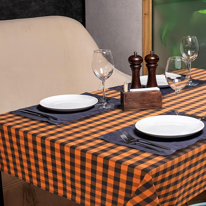 Urban Villa Tablecloth Cotton Tabletop 60x84 (6-8 Seat) Orange/Black Checks - Image 5