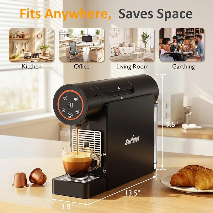 RoyalCraft Espresso Pod Machine for Home, Capsule Coffee Maker for NS Original Pods, 20 Bar Single Serve Mini Pod Maker with 22oz Removable Water Tank, Adjustable Cup Tray for Home & Office, Black - Image 2