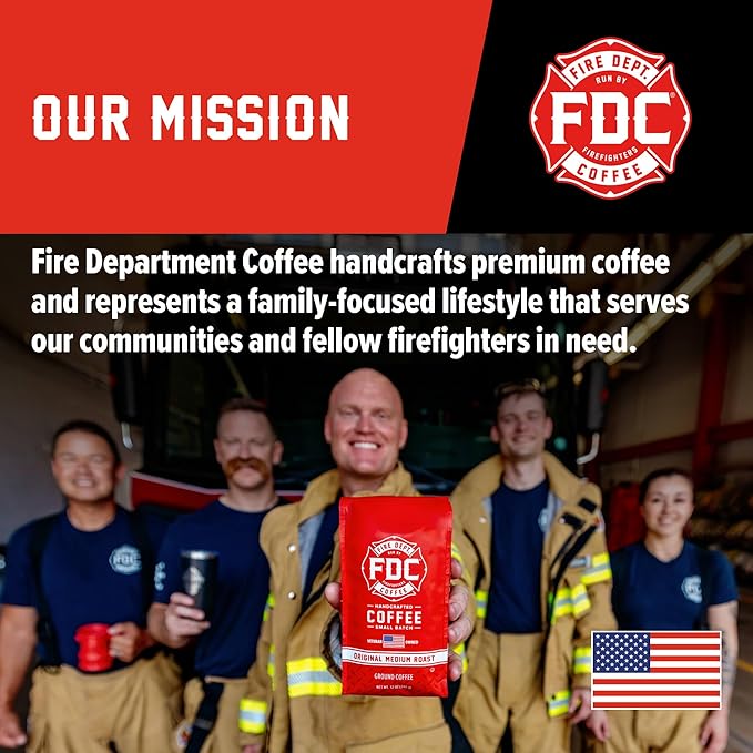 Fire Department Coffee - Gives Back to Firefighters - Bold & Smooth Dark Roast Coffee Beans - Roasted in the USA - Veteran Owned - Whole Bean - 12 oz