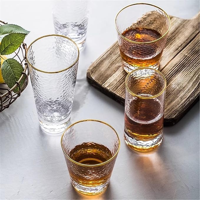 drinking glassware Hammered Tapered Glass Cups with Gold Rim(Large) - Image 5