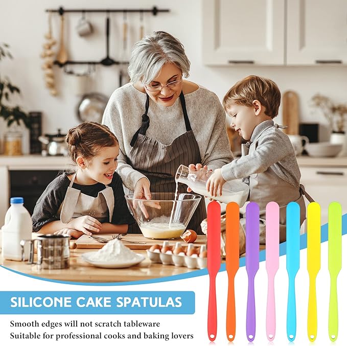 Lasnten 24 Pcs Silicone Jar Spatula Set Heat Resistant Silicone Jar Spatula Flexible Non Stick Jam Spatula with Long Handle Mixing Batter Scraper for Butter Cake Cream Icing Cooking Kitchen Baking