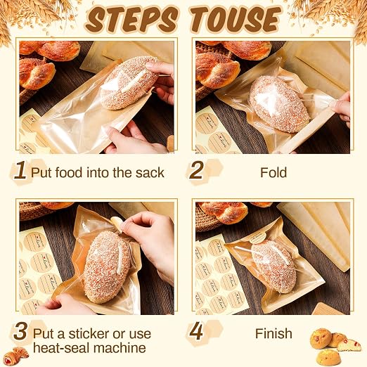 Outus 240 Pcs Cookie Packaging Bags with Seal, 5.1 x 7.5 Inch Bakery Pastry Bags with Window, Heat Sealable Grease Resistant Paper to Go Bake Sleeves for Gift Giving Donut Bread Sandwich (Brown) - Image 4