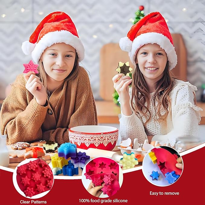 2 PCS Snowflake Silicone Mold, Snowflake Ice Cube Molds Christmas Chocolate Candy Silicone Molds for Dessert Soap Candles Jello Ice Wax Melt, Christmas Holiday Party Baking Cake Decor Mold