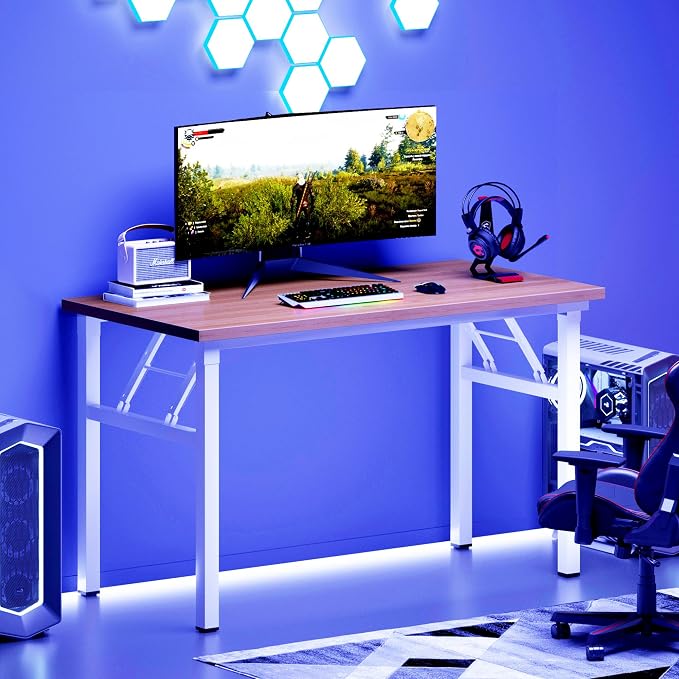 DlandHome 47 Inch Folding Computer Desk, Fully Assembled, Teak White | Foldable Writing Table, Portable Activity Conference Table for Home Office, Wood Top Metal Frame, Collapsible Easy Storage - Image 8