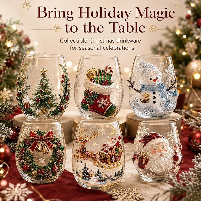Christmas 3D Stemless Glass Cup Snowman 14oz Holiday Tumbler，B | Hand Painted Design, Festive Table Decor, Holiday Party Use, Collectible Glassware, 3D Ornament Detail - Image 5