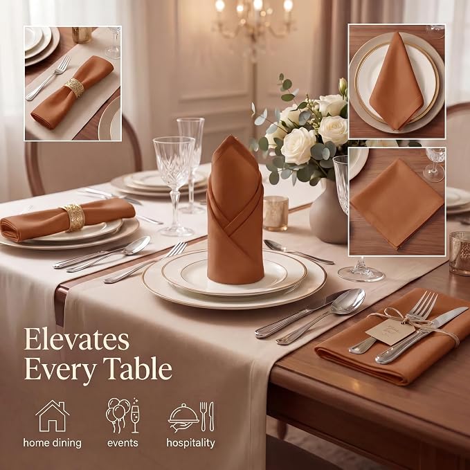 Urban Villa Cloth Napkins Cotton 20x20 (Set of 12) Rust - Image 2