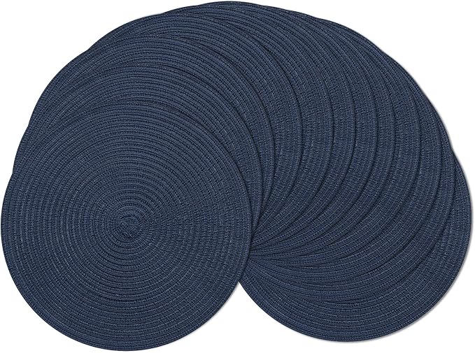 SHACOS 15 inch Round Placemats Set of 12 for Dining Table Braided Circle Place Mats Kitchen Table Placemat Washable Table Mats, Navy Blue by SHACOS