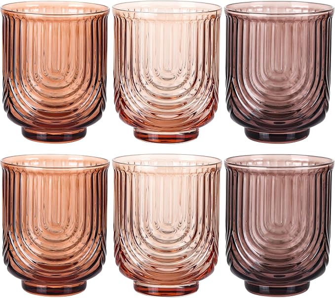 Venus Vintage Drinking Glasses Set of 6-15oz Hand-Blown Highball Ribbed Glassware, Arch Design Cocktail Glasses for Whiskey Water Beverages Ice Coffee Juice Milk by TrophyToast