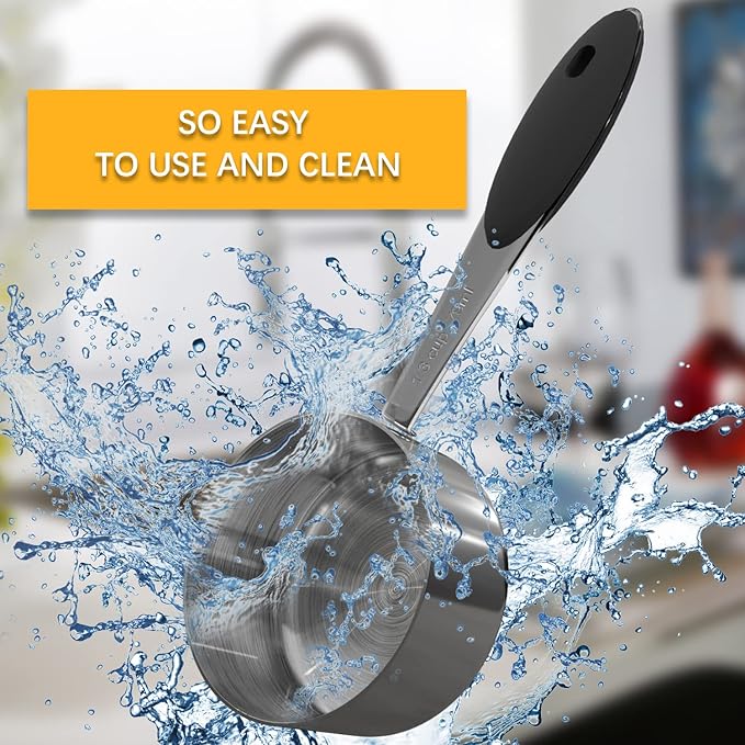 1PCS 1/3Cup (79ml, 2.7oz) Single Measuring Cup with Black Silicone Grip, Stainless Steel Individual Measure Scoop Only