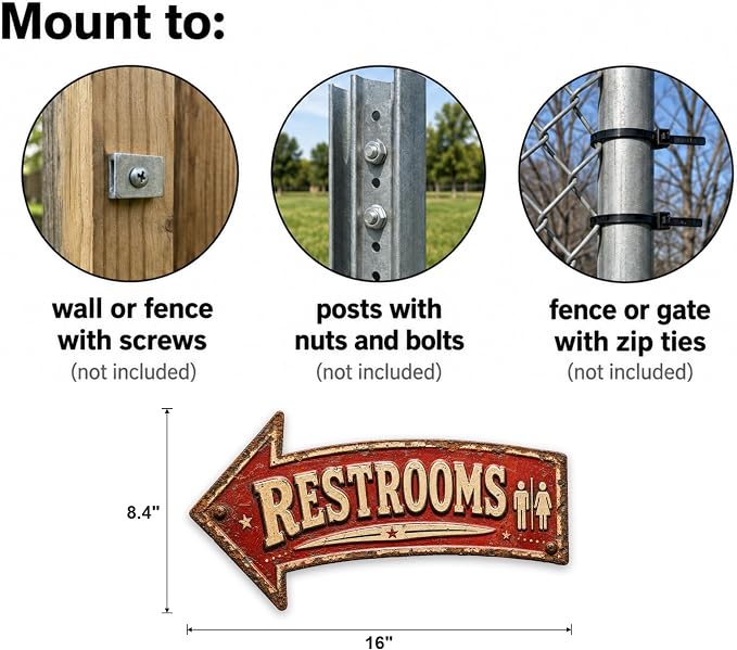Restrooms Left-Pointing Arrow Sign — Die-Cut Metal Directional Wall Decor | powder-coated metal, vintage, durable print, ready to hang - Image 3