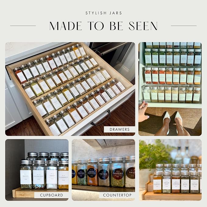 FINESSY Thick Glass Spice Jars With Metal Lids And Labels, 4oz 36 Pack | Empty Glass Spice Bottles With Airtight Metal Lids, Shaker Inserts, Waterproof Labels (200 Pre-Printed, 40 Blank) And Funnel - Image 5