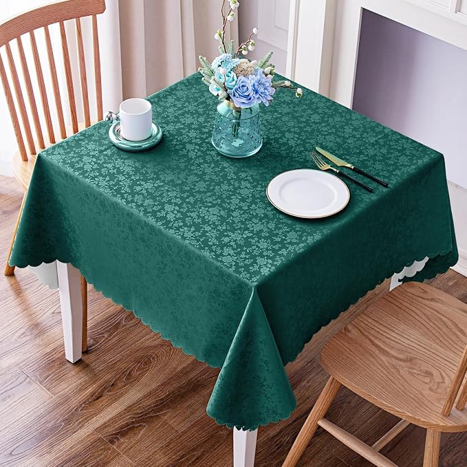 Smiry Square Waterproof Heavy Duty Vinyl Tablecloths, 54 x 54 Inch | Wipeable Washable Floral Embossed Table Cover for Kitchen and Dining Room, Indoor & Outdoor Use, Green by Smiry