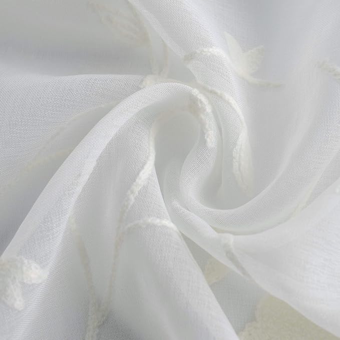 White Rod Pocket Sheer Curtains 96 inches Length, Birds Embroidered Window Curtain Sheer Voile Panels for Living Room & Bedroom, 60x96, Two Panels - Image 6