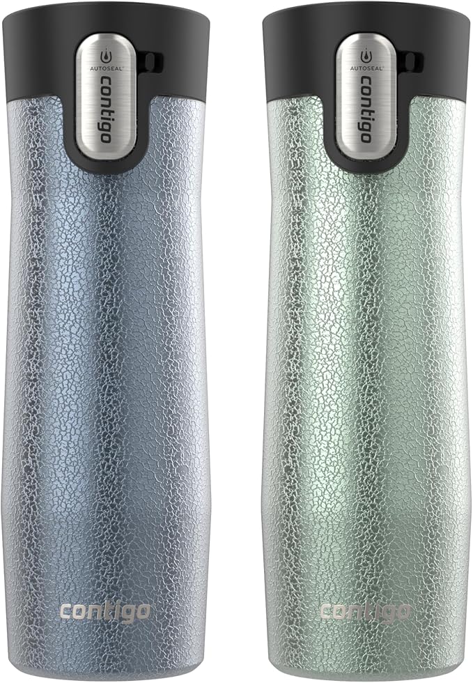 Contigo® AUTOSEAL® West Loop Vacuum-Insulated Stainless Steel Travel Mug with Easy-Clean Lid, 20 oz, 2 pack, Crystal Lakeside; Crystal Agave by Unknown
