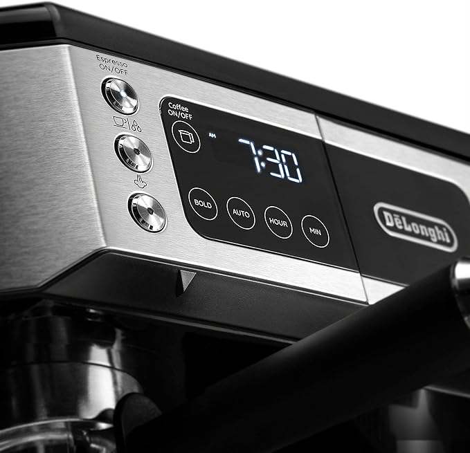 De'Longhi All-in-One Combination Coffee Maker & Espresso Machine + Advanced Adjustable Milk Frother for Cappuccino & Latte + Glass Coffee Pot 10-Cup, COM532M black