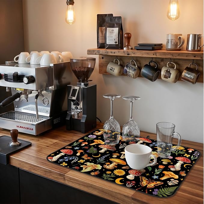 Forest Aesthetic Dish Drying Mat for Kitchen Counter Coffee Bar 18x24 in | Decorative Non Slip Absorbent Kitchen Dishes Drainer Mat, with Anti-slip Rubber Backing & Hanging Loop, for Sink, Home Gift - Image 6